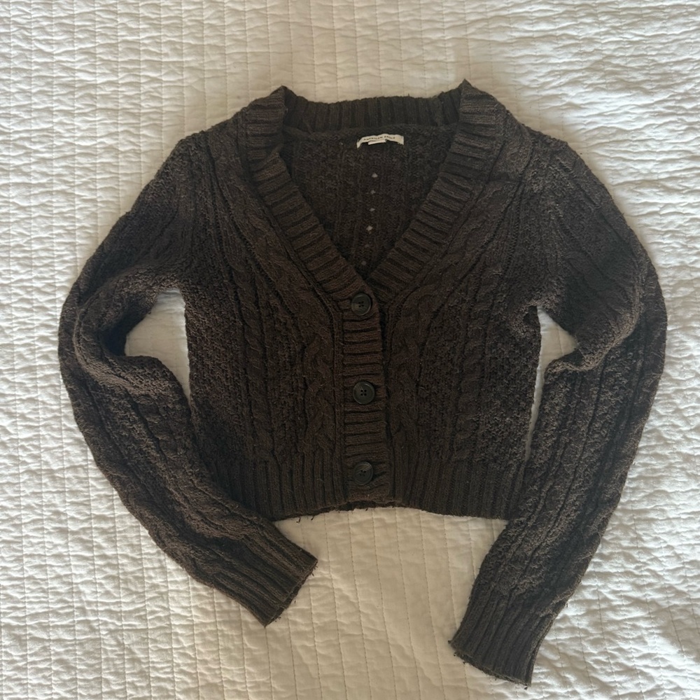 American Eagle Outfitters Dark Brown Cable Knit Cardigan sz Xs